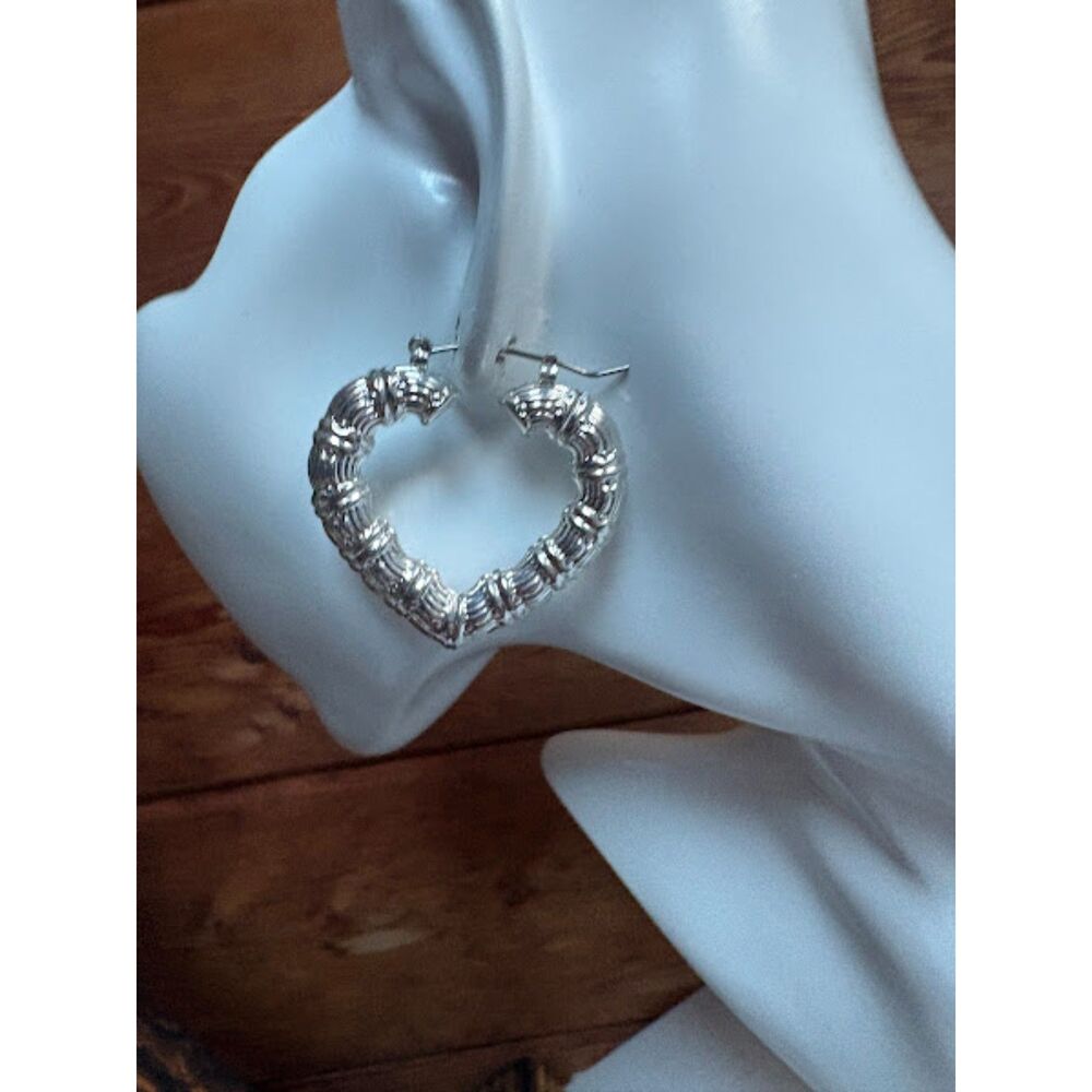 Silver Textured Heart Earrings NWT